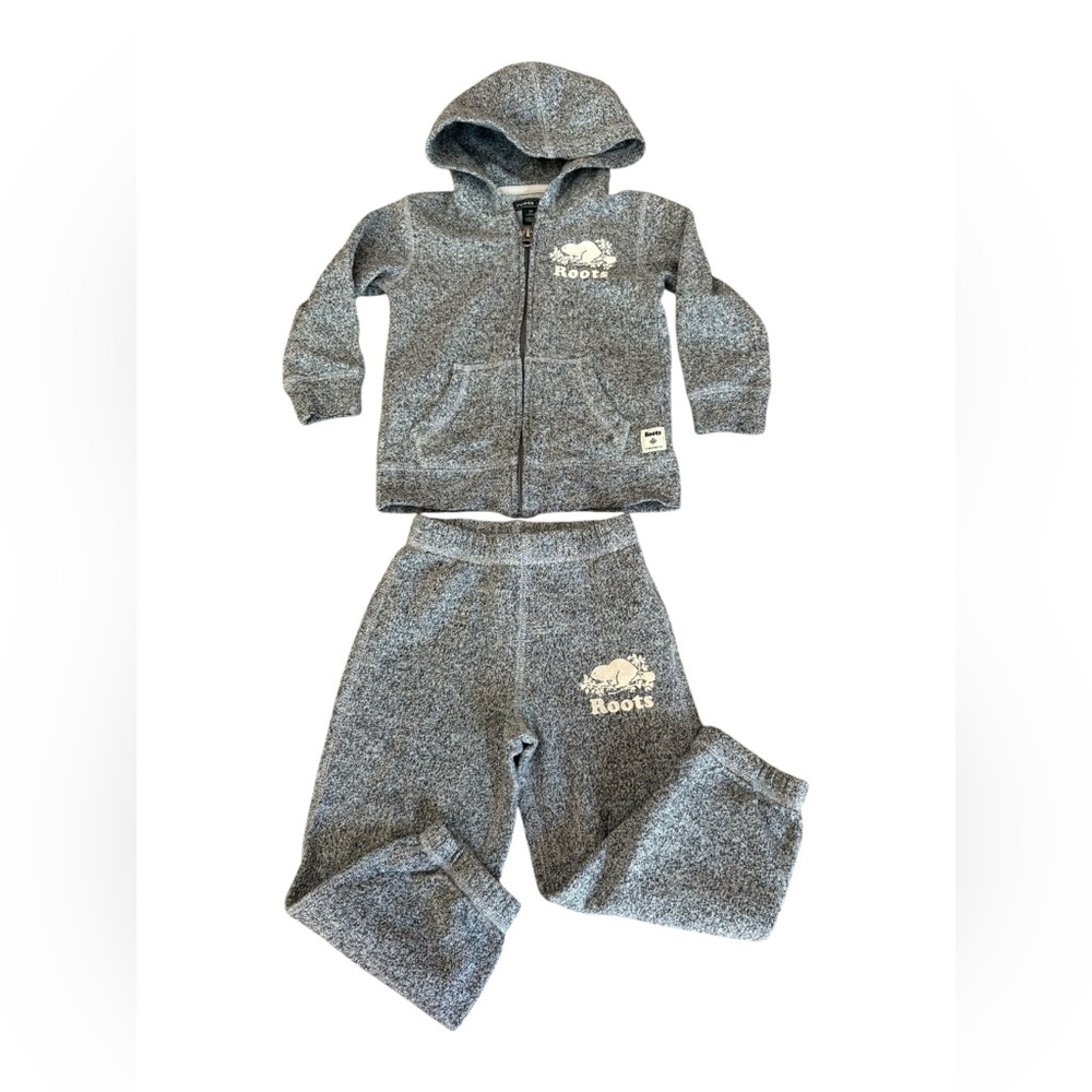 Roots Kids Full Zip Hoodie and Jogger Sweatpants Set Heather Gray Size 3T